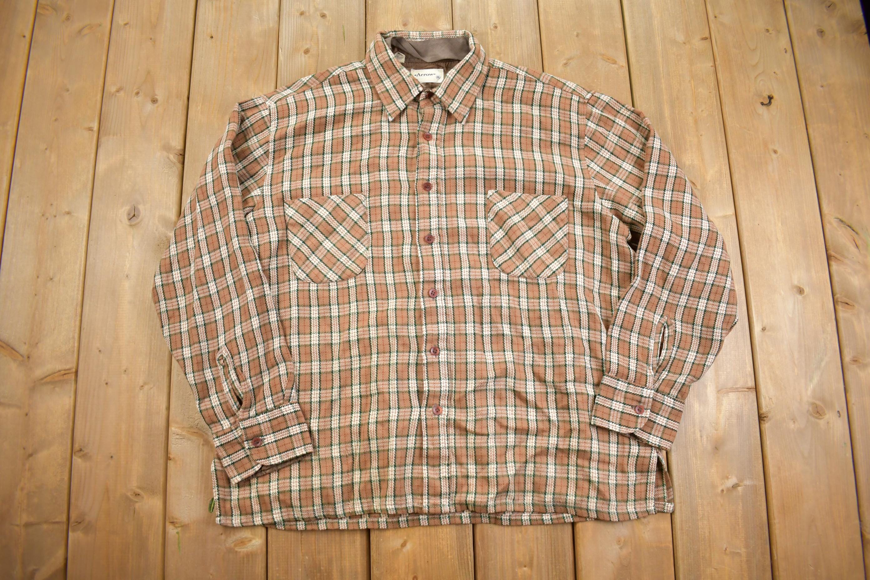 Vintage 1980s Arrow Plaid Flannel Button Up Shirt - Large