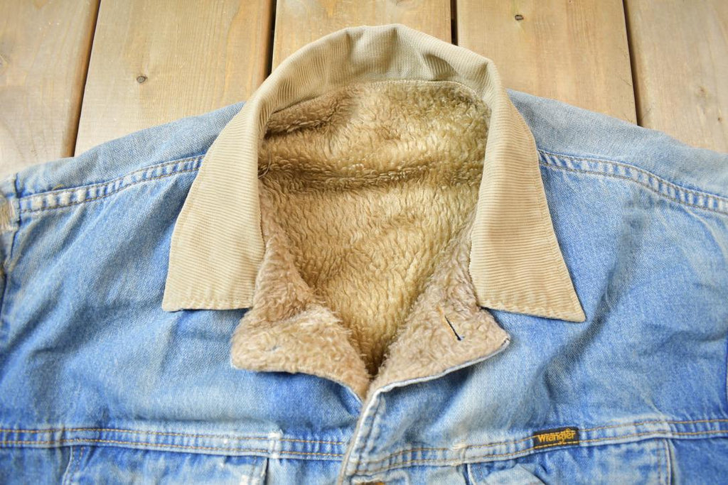 Vintage 1990s Distressed Faded Wrangler Synthetic Fur Lined Jean Jacket