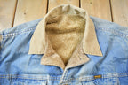 Vintage 1990s Distressed Faded Wrangler Synthetic Fur Lined Jean Jacket