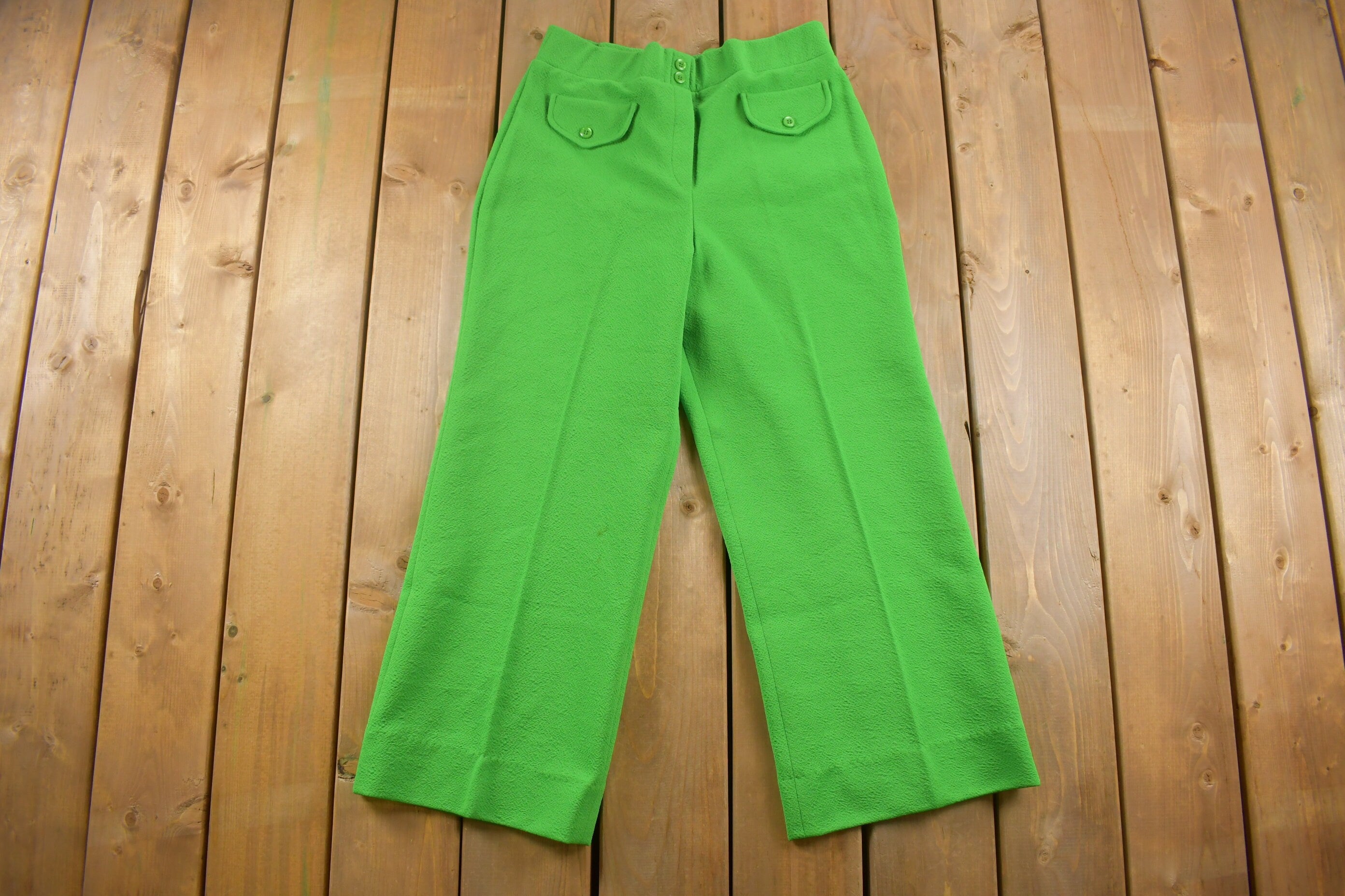 Vintage 1970s Jan Celeste Green Pleated Trousers Size 30 x 25