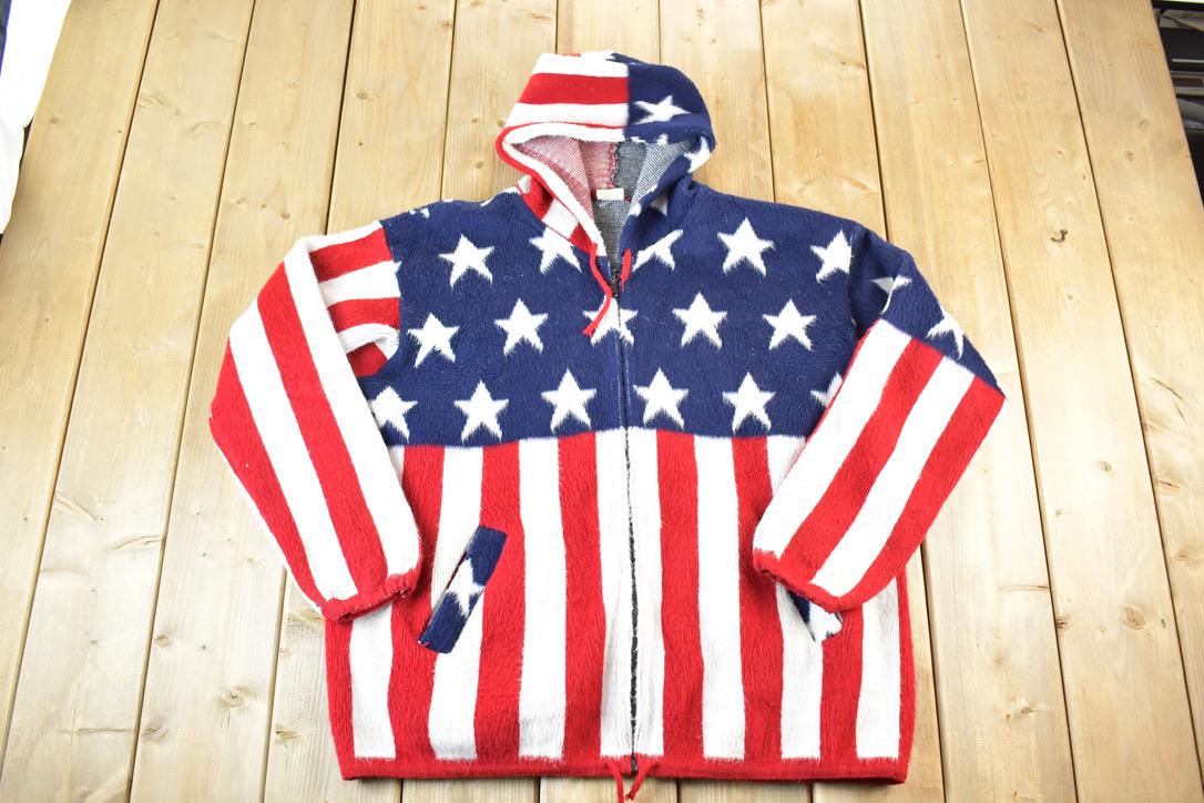 Vintage 1990s American Flag Wool Knit Hoodie Sweater Mens M
