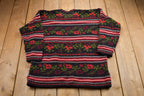 Vintage 1990s Floral Print Spunky Knitted Sweater