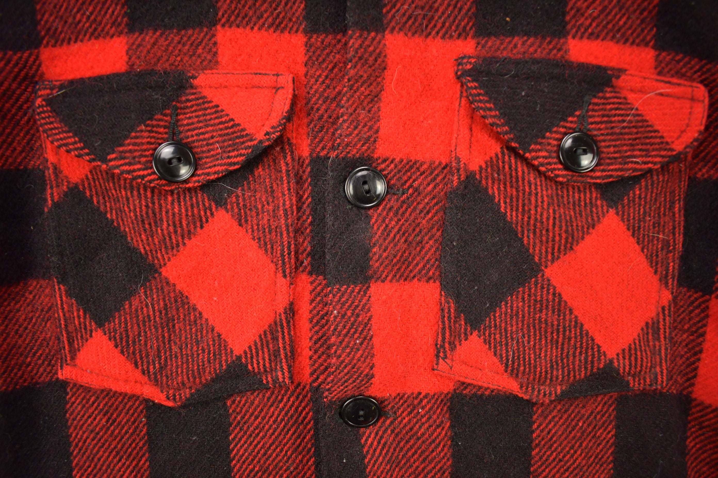 Vintage 1960s Johnson Wool Buffalo Plaid Hunting Togs Shirt