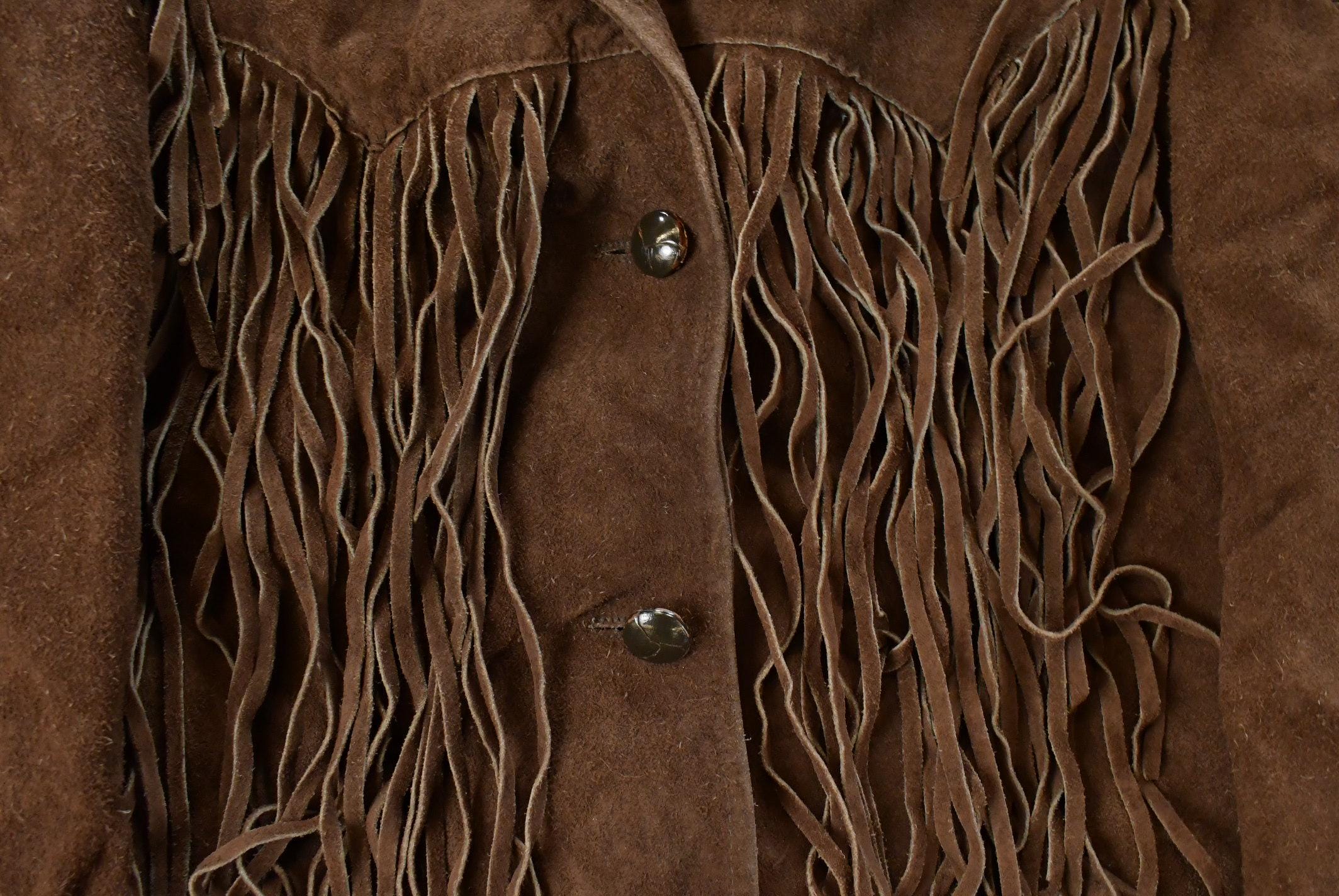 Vintage 1970s Pioneer Wear Leather Suede Western Fringe Jacket Women's M