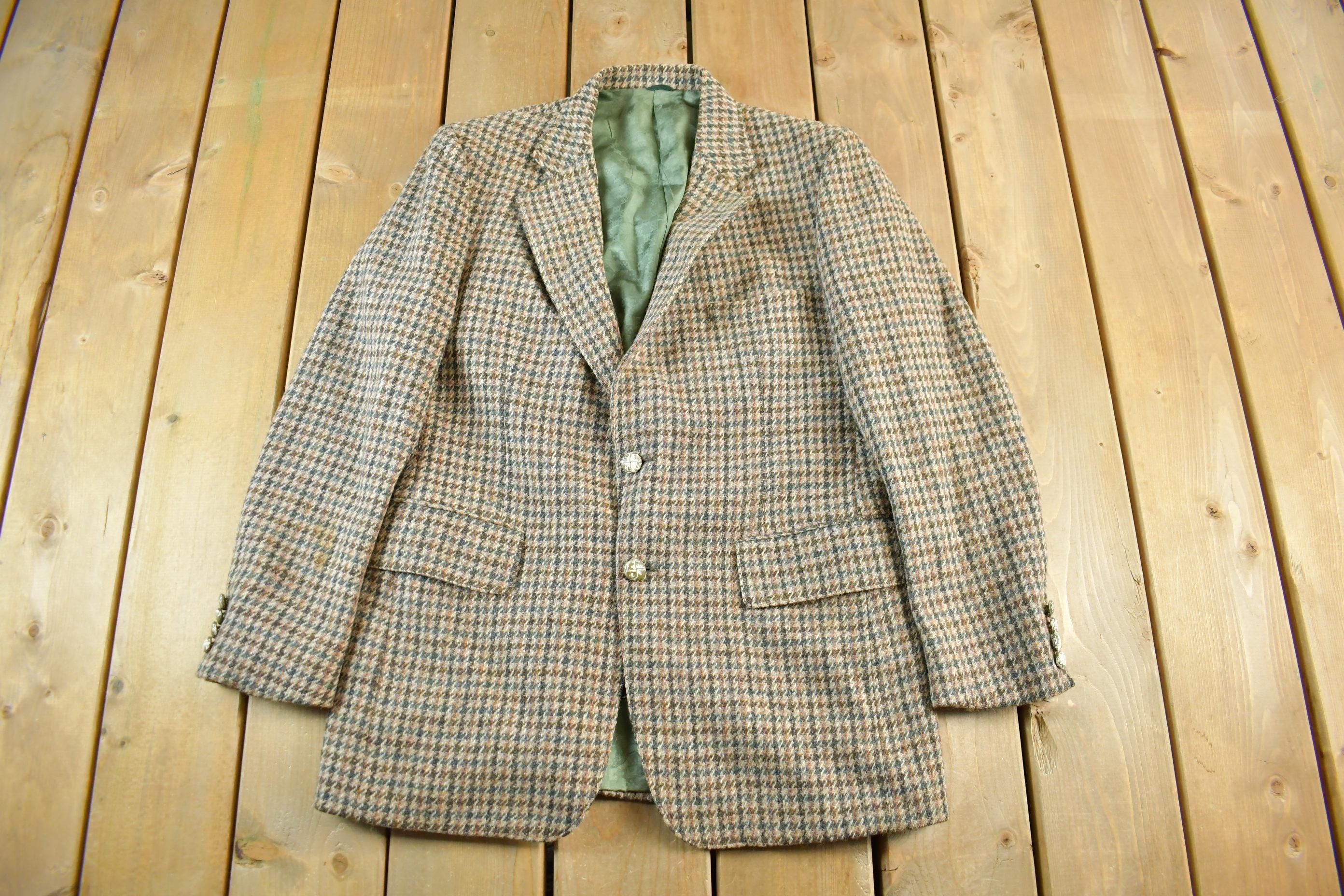 Vintage 1980s Harris Tweed Hand Woven Wool Two Button Blazer Jacket Men's Medium