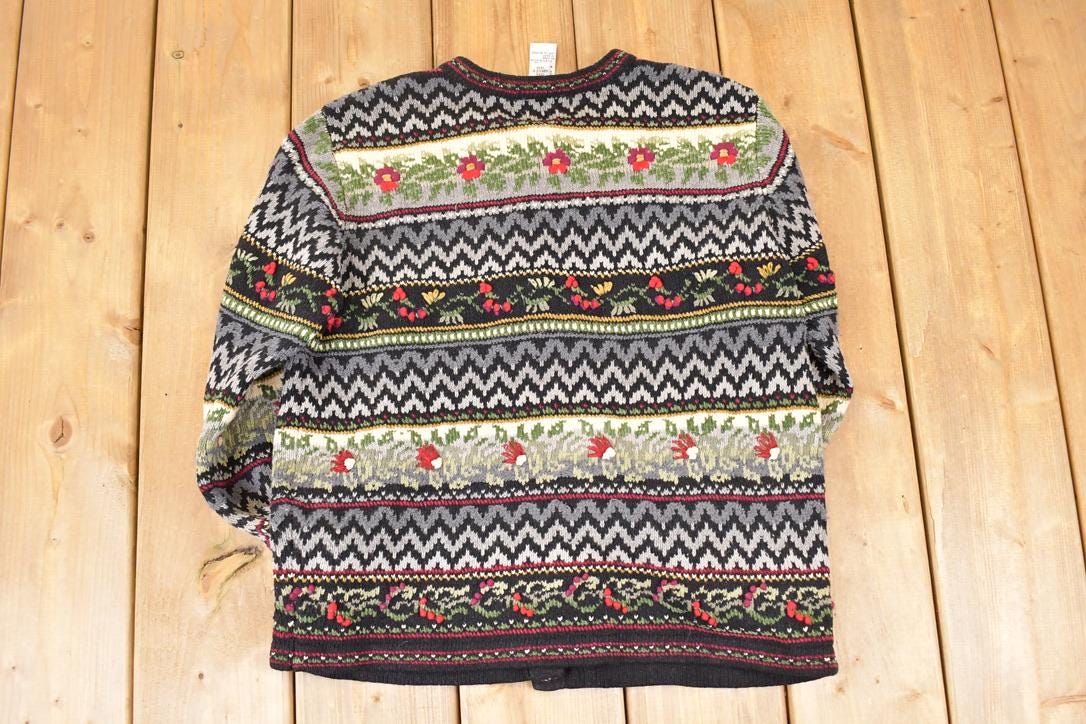 Vintage 1990s Talbots Abstract Knit Cardigan Sweater Womens S