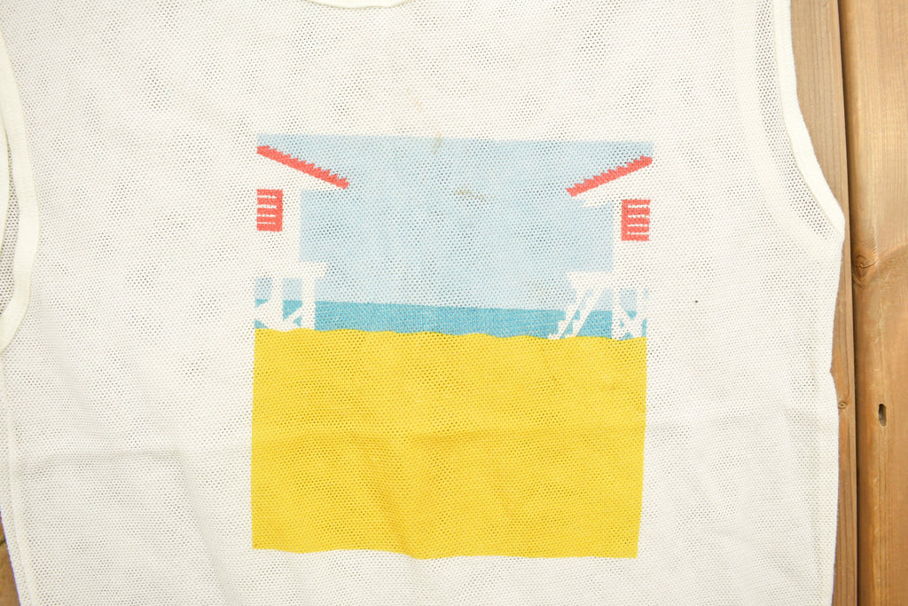 Vintage 1990s Beach Theme Sleeveless Mesh Shirt