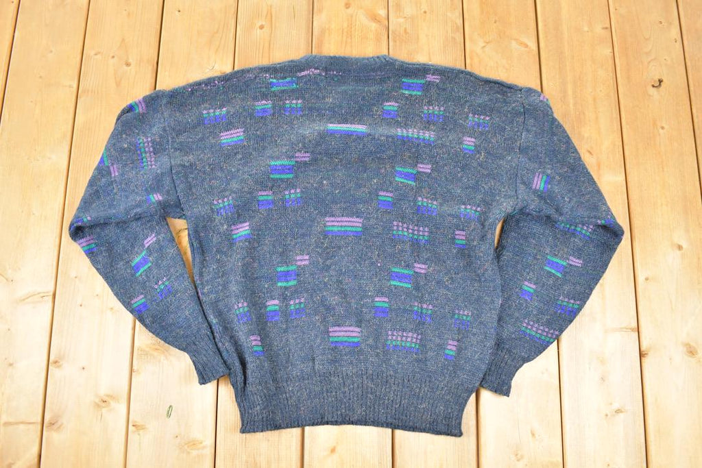 Vintage 1990s Michael Gerald Knit Abstract Pattern Crewneck Sweater Men's M / 90s Knitted Sweatshirt / Vintage Preppy Knits