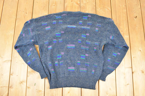 Vintage 1990s Michael Gerald Knit Abstract Pattern Crewneck Sweater Men's M / 90s Knitted Sweatshirt / Vintage Preppy Knits