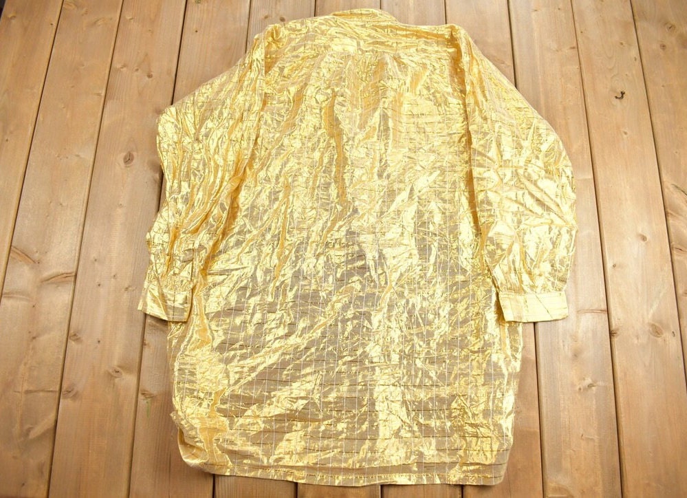Vintage 1990s Naqui Gold Metallic Button Up Shirt Dress