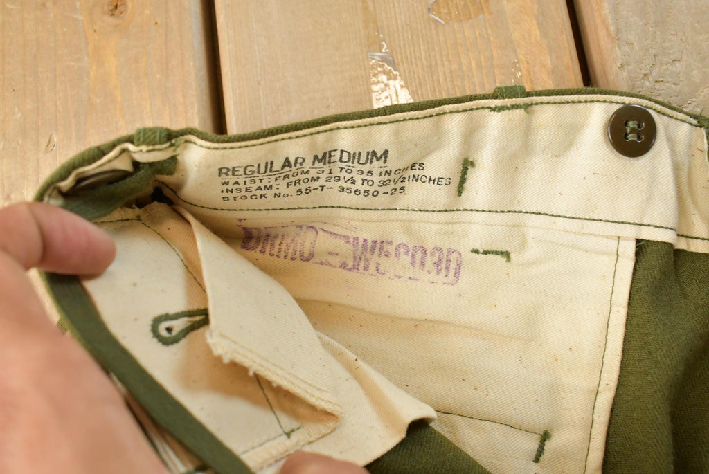 Vintage 1960s Military Army Cargo Field Trousers Olive Drab Pants Men's 35 x 31