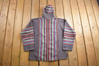 Vintage 1990s Baja Hooded Pullover Striped Knit Poncho Blanket Hoodie