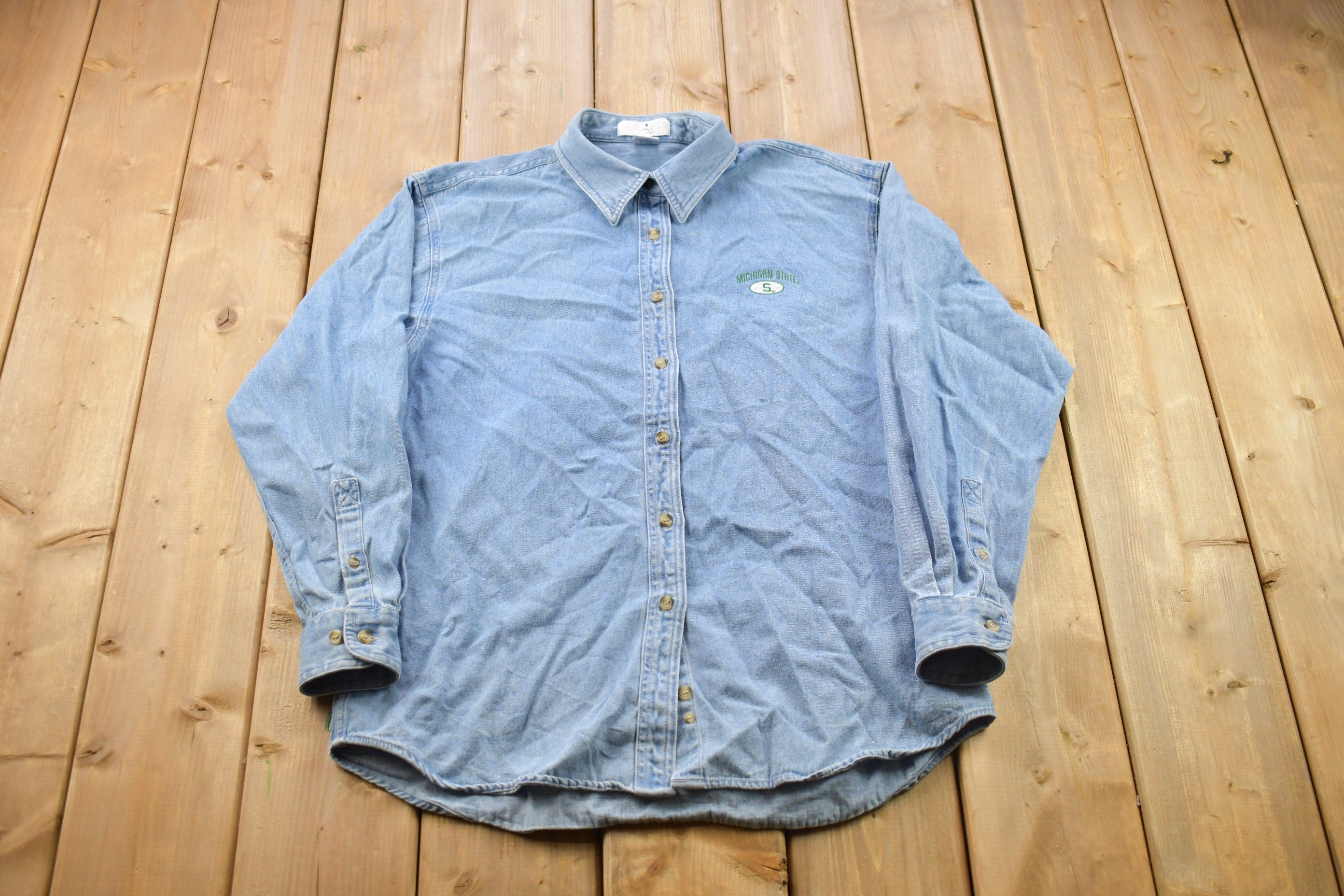 Vintage 1990s University Of Michigan State Collegiate Jean Button Up Shirt