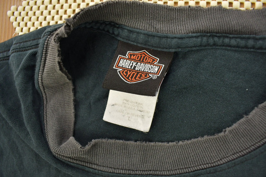 Vintage 1990s Bald Eagle Harley Davidson Marquette Michigan T-Shirt / Embroidered / Made In USA / Biker Tee / Souvenir T Shirt