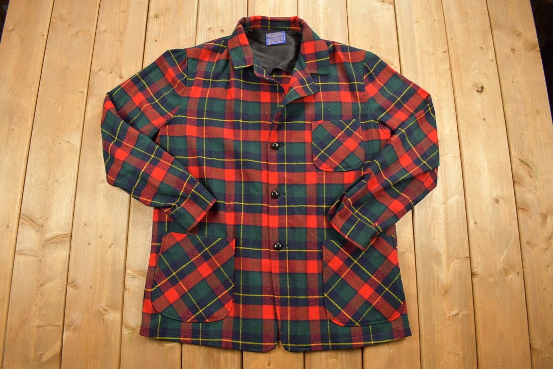 Vintage 1970s Pendleton Plaid Button Blazer Shirt
