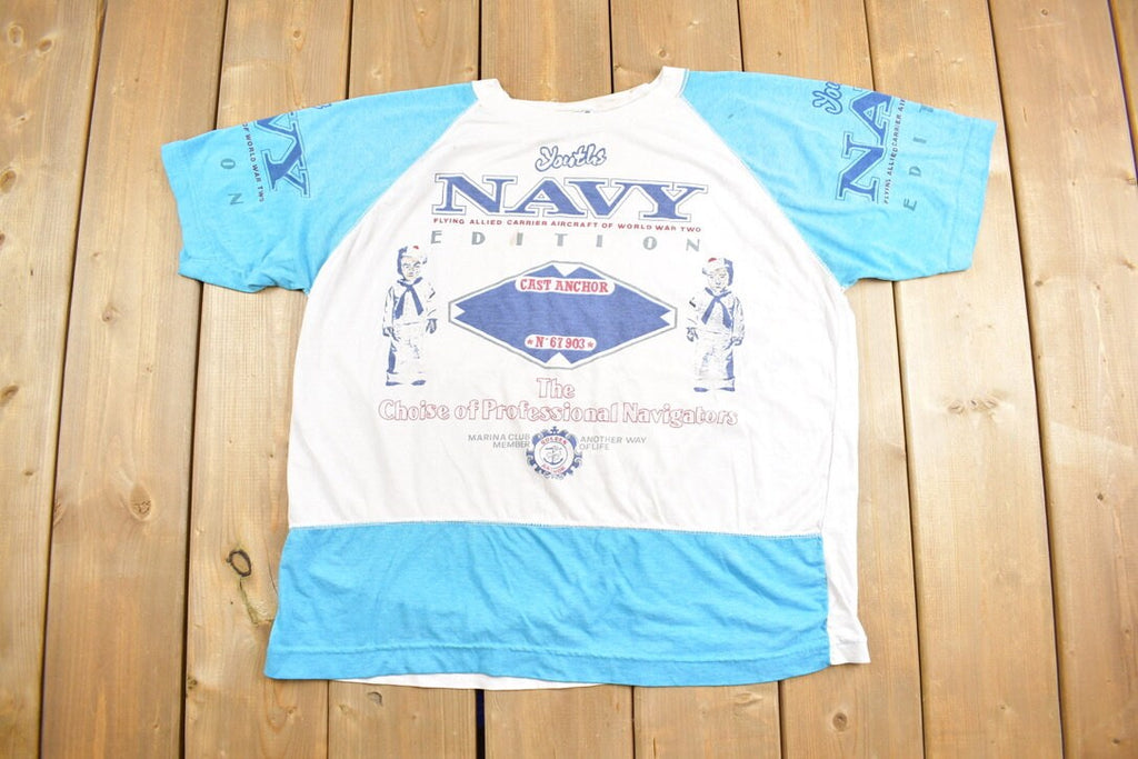 Vintage 1990s Youths Navy Graphic T-Shirt