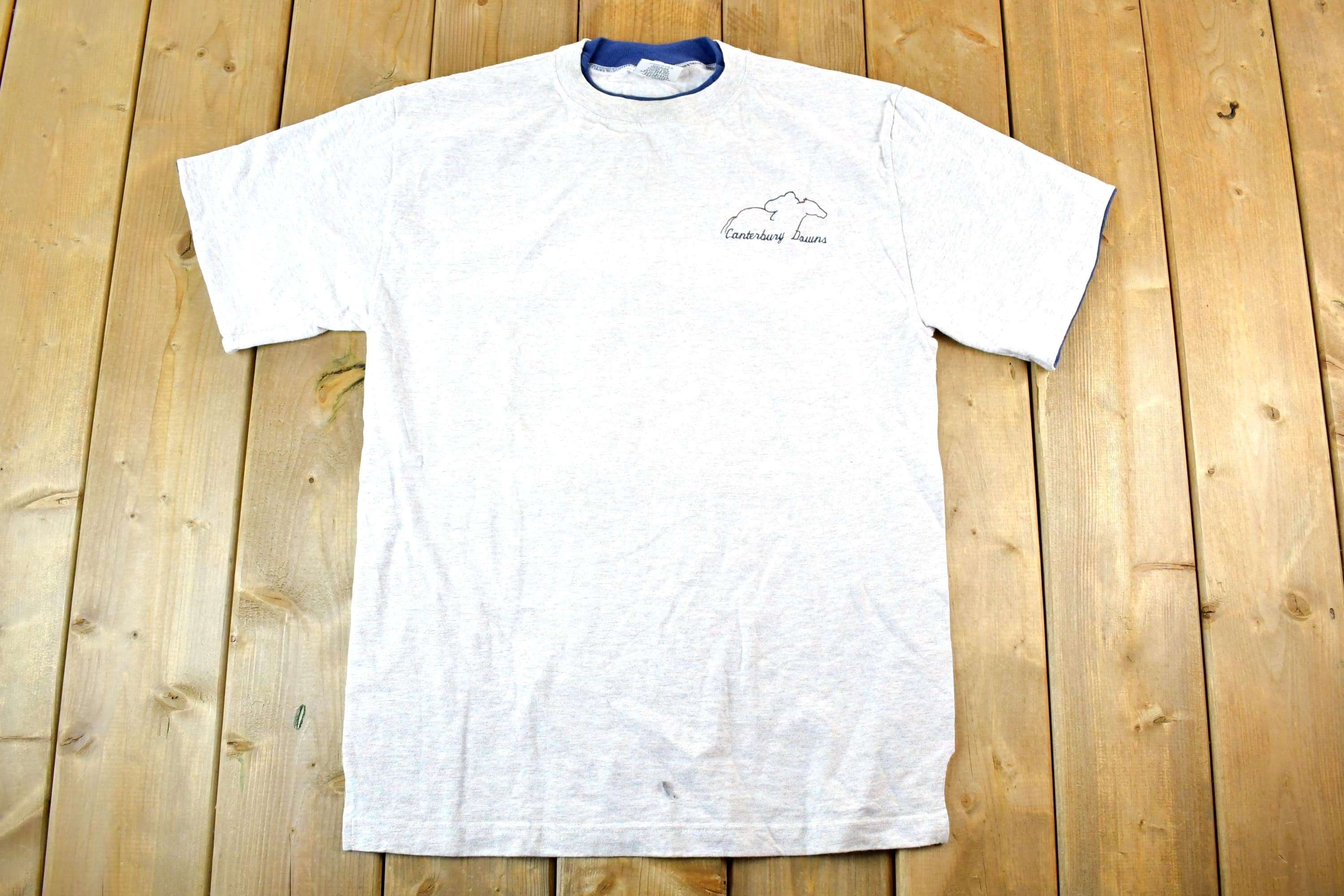 Vintage 1990s Canterbury Downs Double Collar Doubler Sleeve Souvenir T-Shirt Mens Medium Oversized