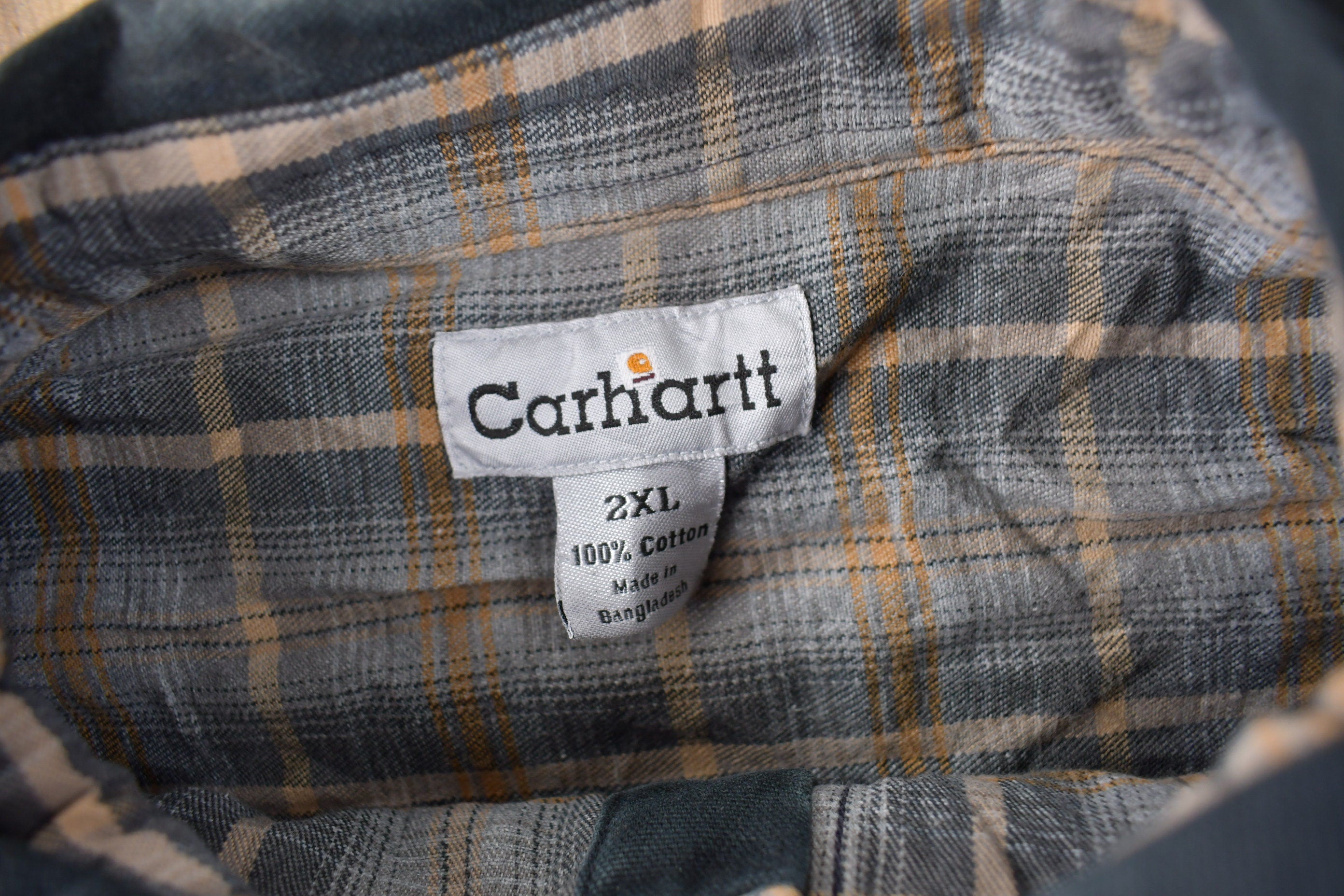 Vintage 1990s Distressed Carhartt Plaid Lined Light Weight Snap Button Jacket Size 2XL