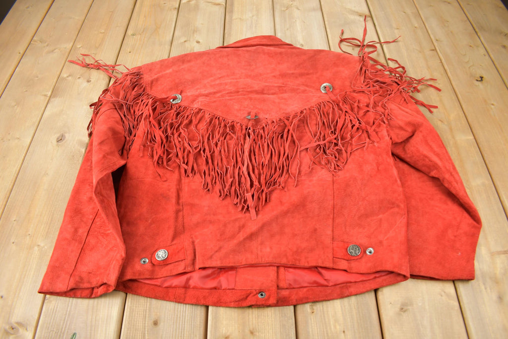 Vintage 1990s M Julian Red Suede Fringe Jacket