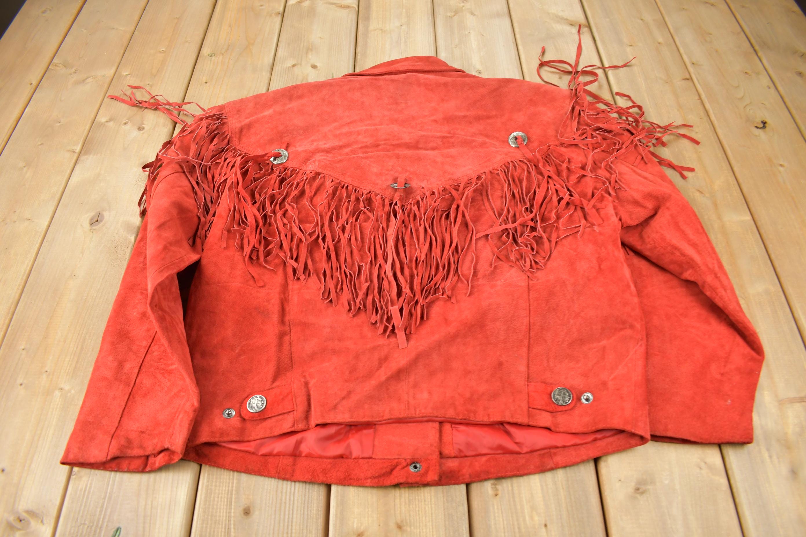 Vintage 1990s M Julian Red Suede Fringe Jacket