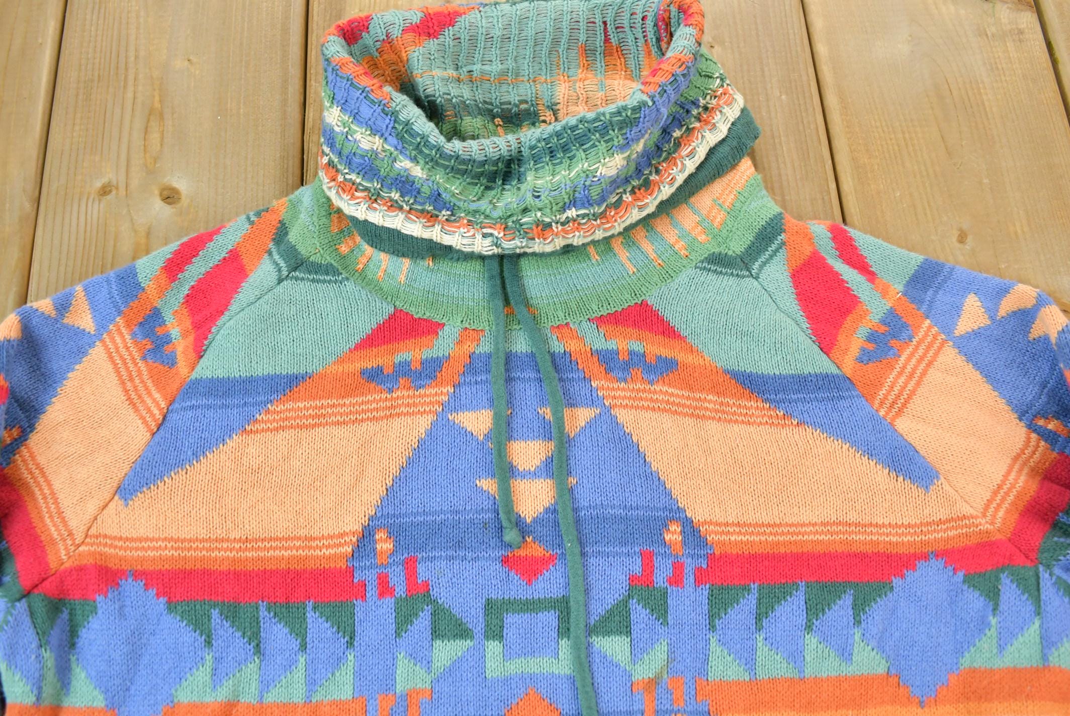 Vintage Y2K Chaps Aztec Pattern Knit Turtleneck Sweater Size M