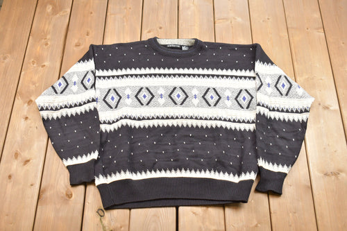 Vintage Claiborne Knitted Sweater / Made in USA / Vintage 90s Crewneck / Pattern Sweater / Outdoor / Pullover Sweatshirt