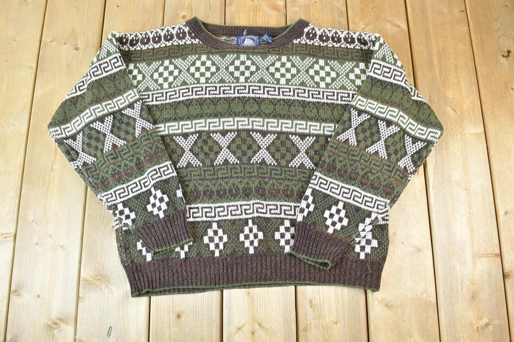 Vintage 1990s Atlantic Traders Knit Abstract Pattern Crewneck Sweater Made In 90s Crewneck