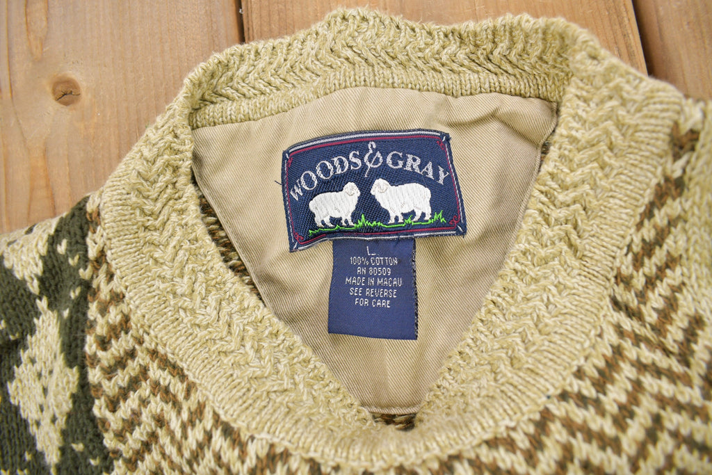 Vintage 1990s Woods & Gray Patchwork Knitted Crewneck Sweater