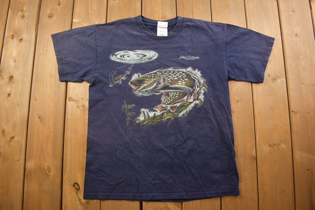 Vintage 1990s Jakes Cottages Hungry Fish Graphic T-Shirt