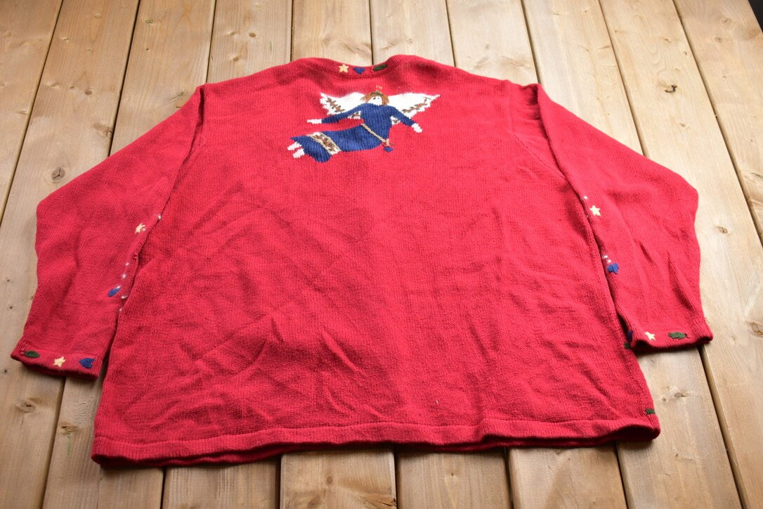 Vintage 1990s Quaker Factory Celestial Theme Knitted Button Up Sweater