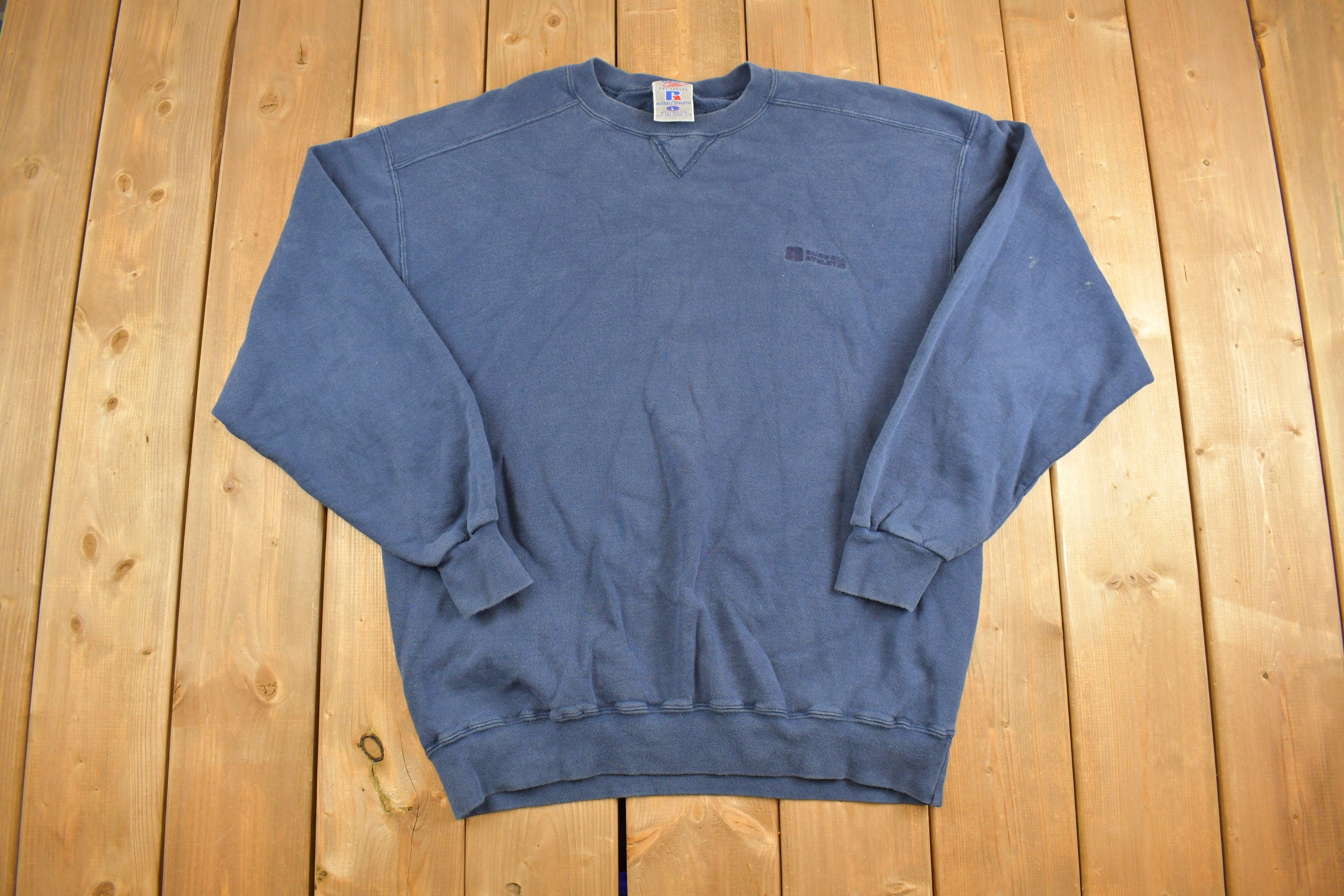 Vintage 1990s Russell Athletics Blank Navy Crewneck Sweatshirt