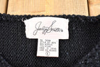 Vintage 1990s Jaclyn Smith Short Sleeve Black Floral Knit Crewneck Sweater