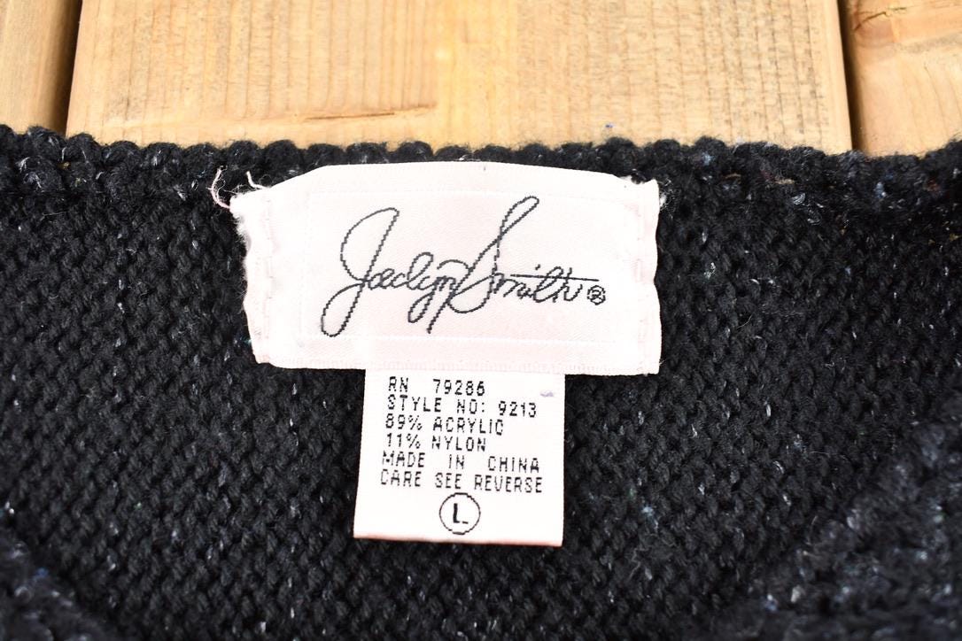 Vintage 1990s Jaclyn Smith Short Sleeve Black Floral Knit Crewneck Sweater  90s Knit Crewneck  Vintage Womenswear  Boxy Fit