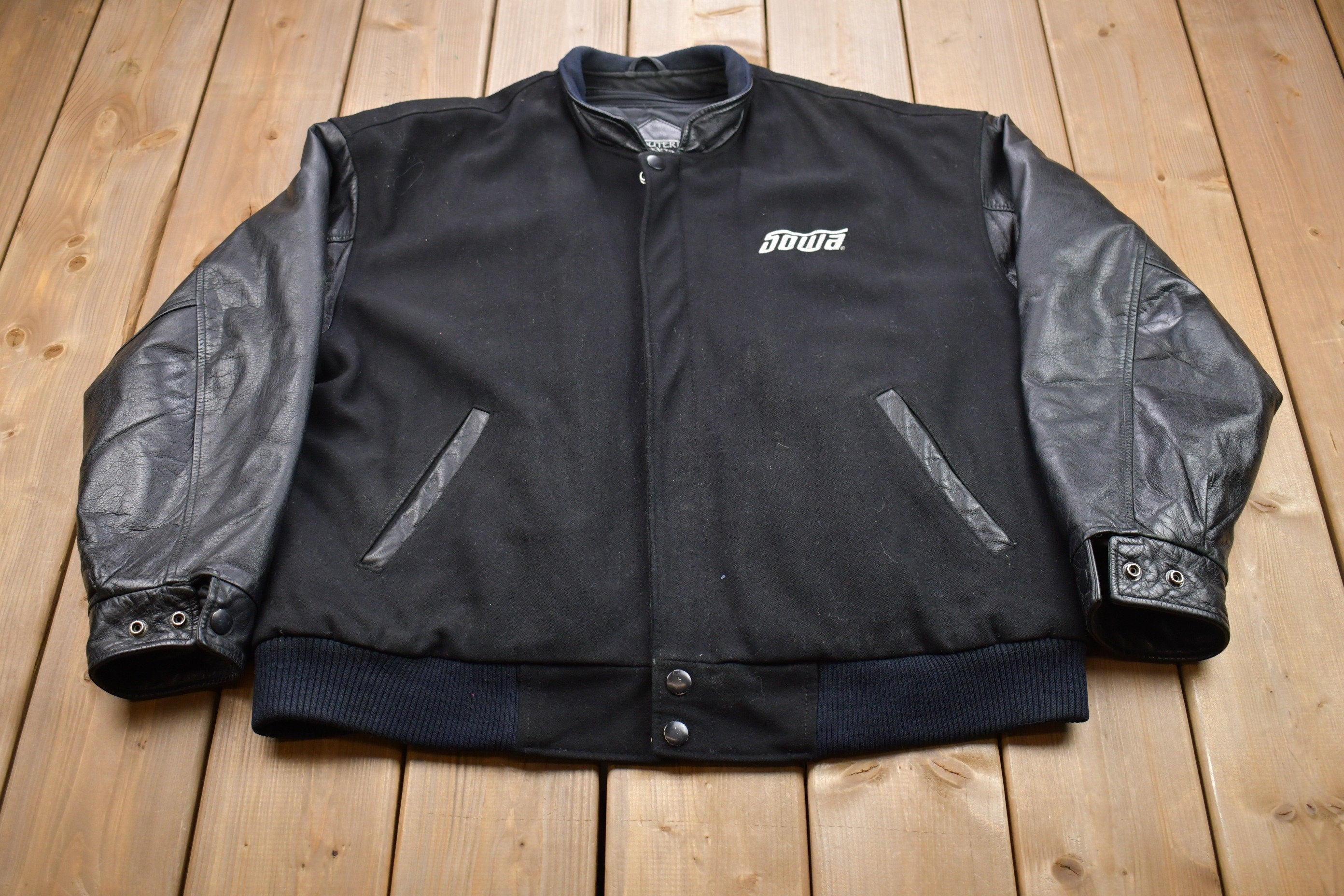 Vintage 1990s Outer boundary Sowa Leather Varsity Jacket