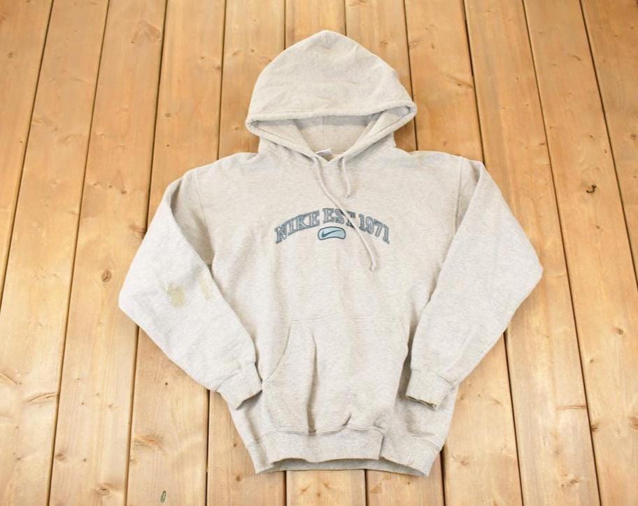 Vintage 1990s Nike Embroidered Mini Swoosh Hoodie Sweatshirt Men's L
