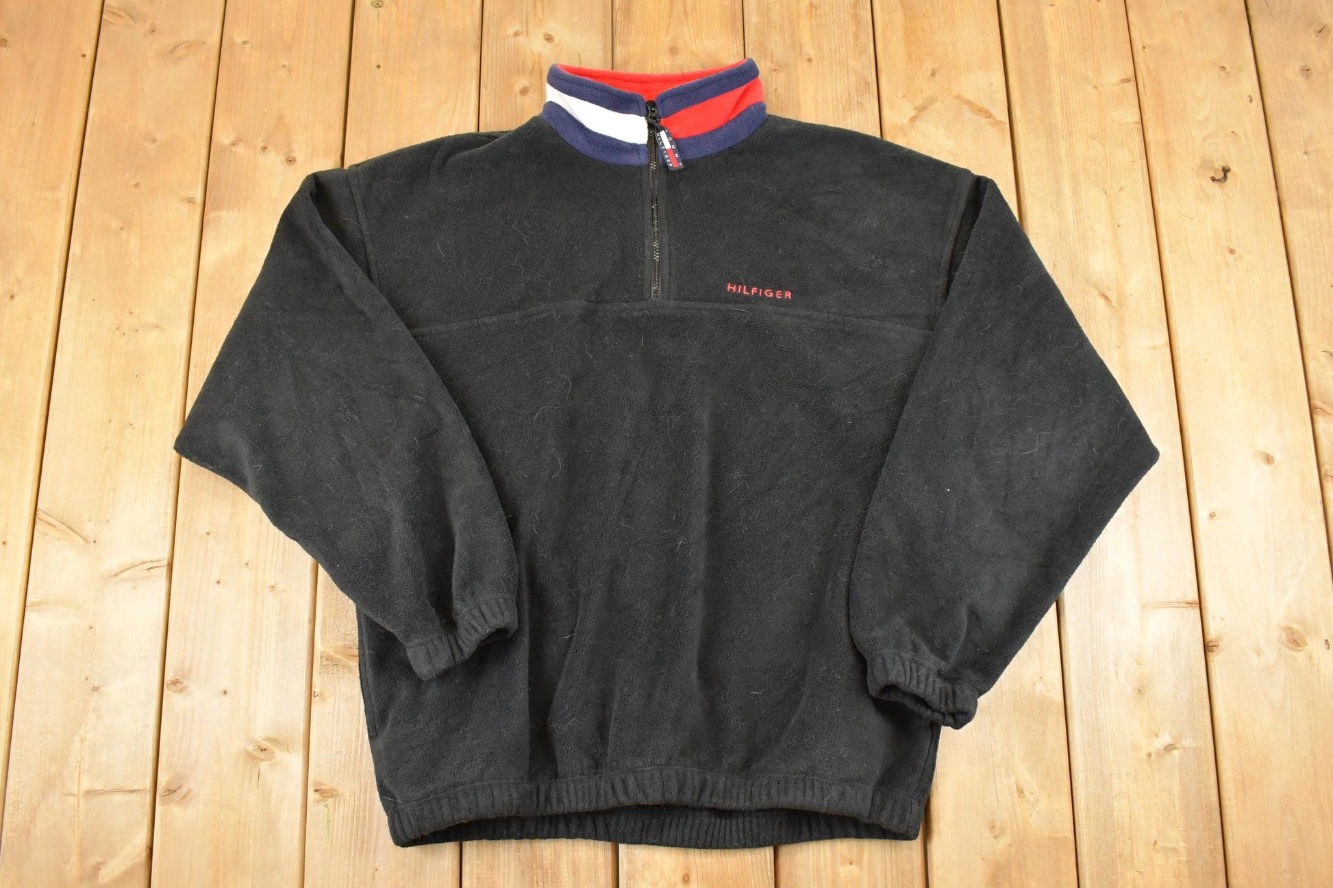 Vintage 1990s Tommy Hilfiger Quarter Zip Fleece Outdoorsman Sweater Men's L  90s Winter Sweatshirt  Fleece Hiking Zip up