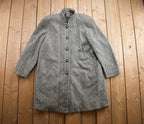 Vintage 1980s Tweed Houndstooth Wool Long Coat