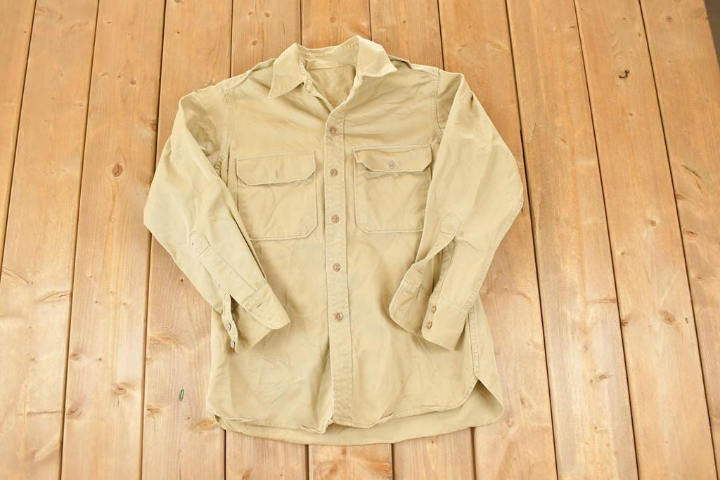 Vintage 1990s Tan Heavy Cotton Button Up Shirt Mens M