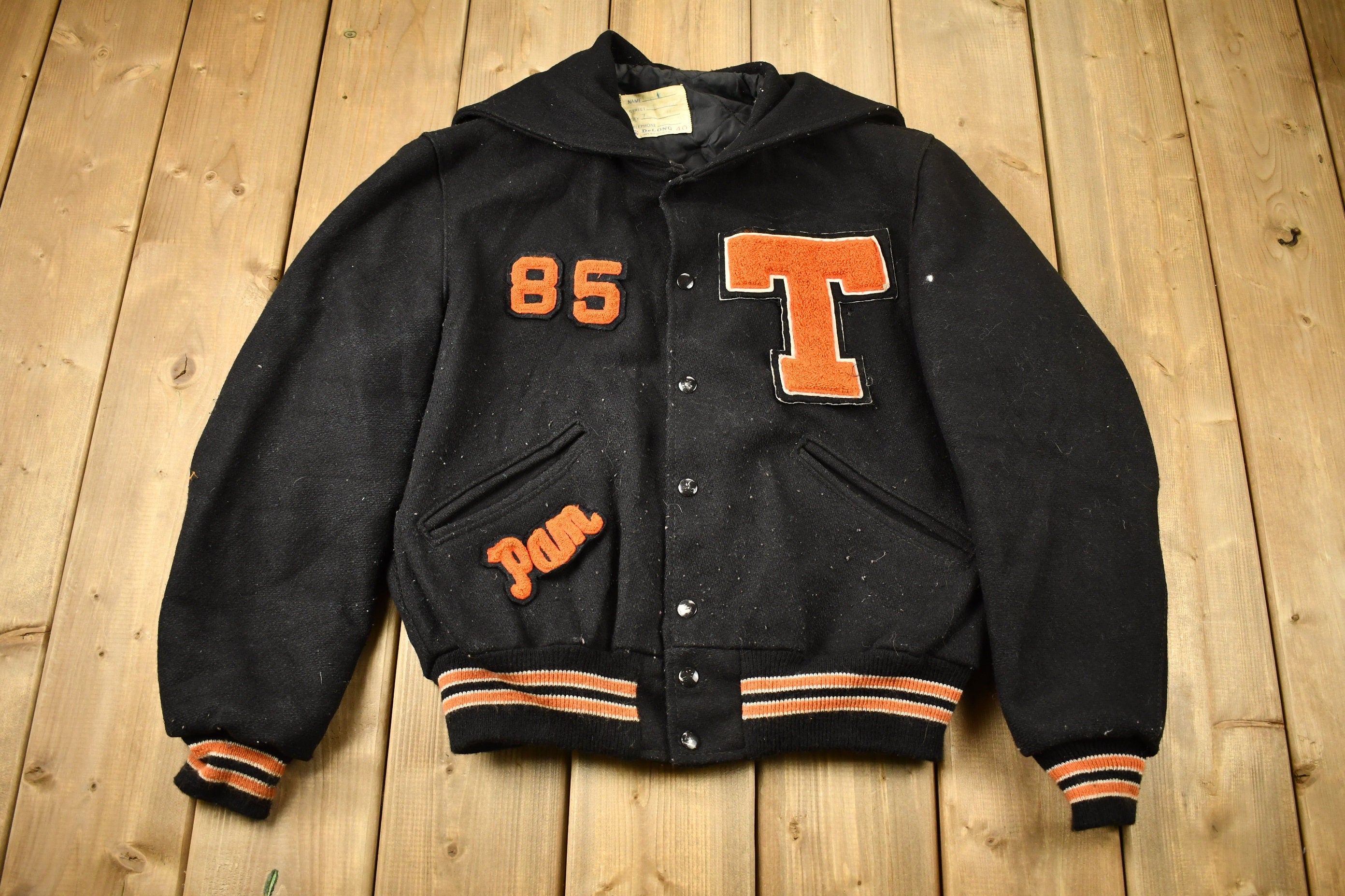 Vintage 1985 T Panthers Wool Letterman Varsity Jacket