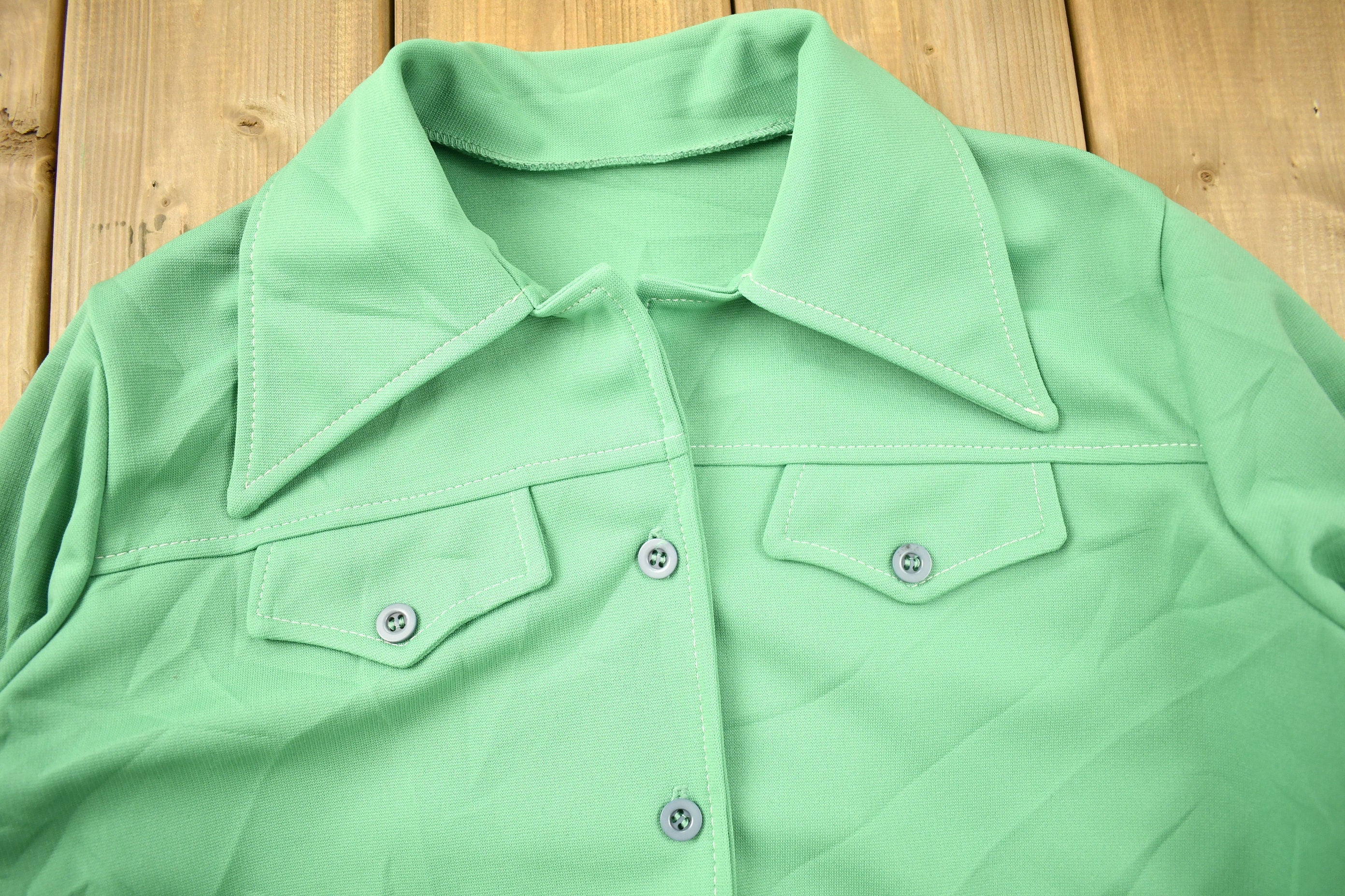 Vintage 1970s Lime Green Button Up Shirt