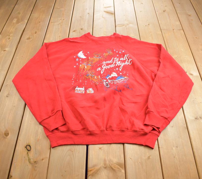 Vintage 1990s And To All a Good Night Christmas Tultex Crewneck Sweatshirt Made In USA