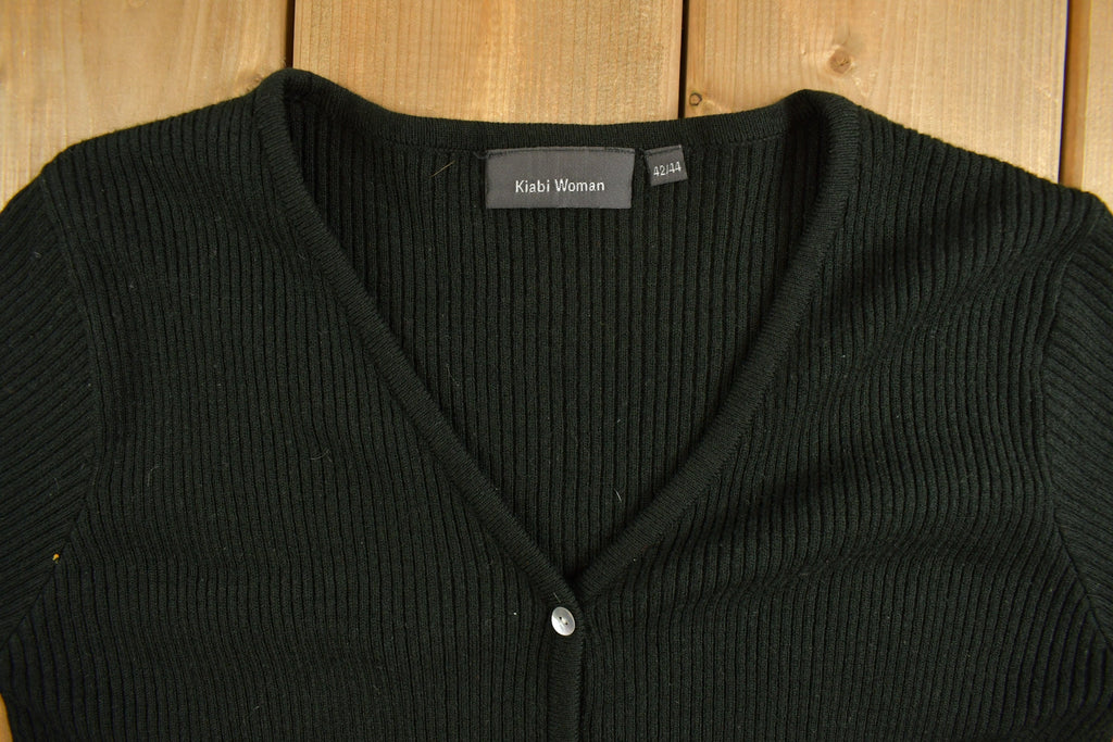 Vintage y2k Womens Black Stripy Knitted Cardigan Sweater