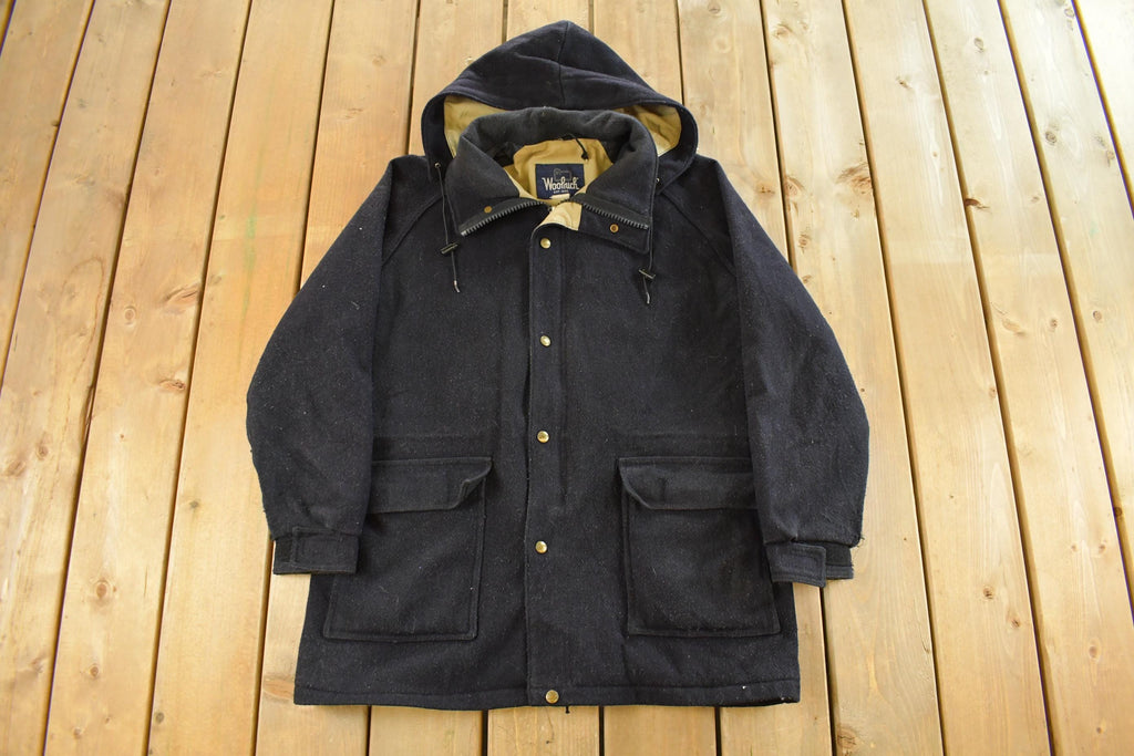 Vintage 1980s Woolrich Wool Hooded Jacket Men's Large