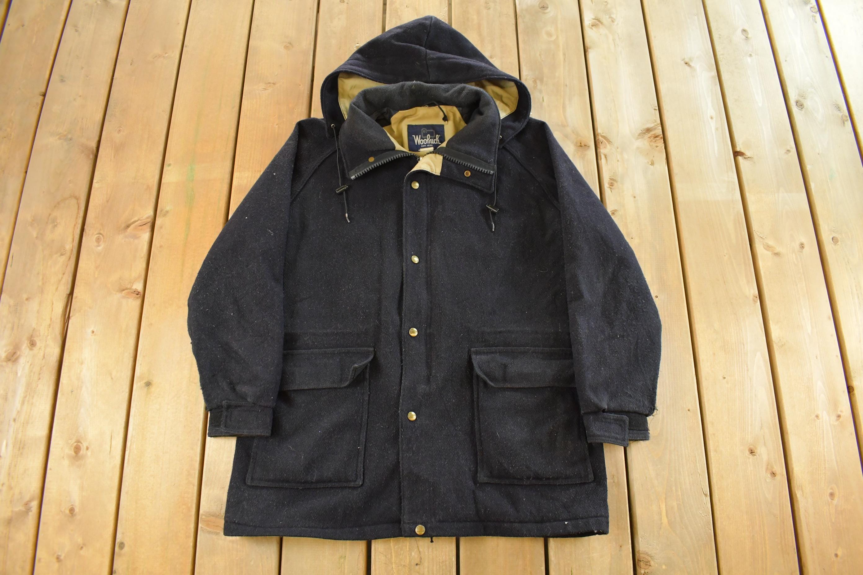 Vintage 1980s Woolrich Wool Hooded Jacket Men's Large