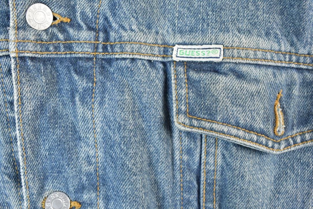 Vintage 1990s Guess USA Lined Leather Collar Jean Jacket Made In USA