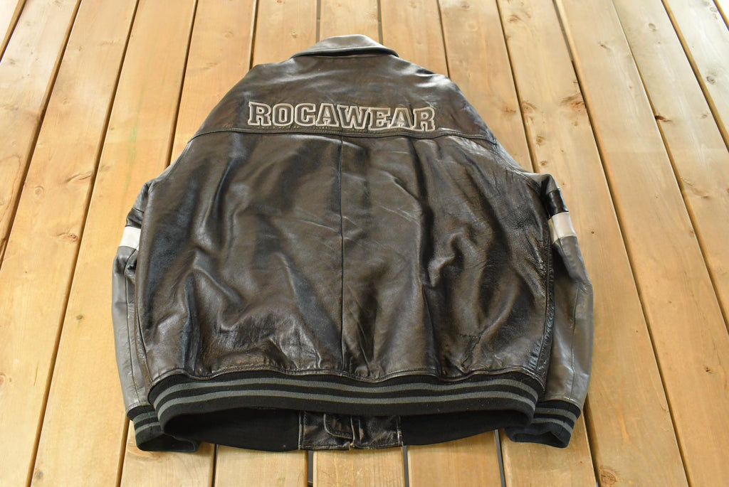 Vintage Y2K Roca Wear Leather Bomber Jacket Men's 2XL / Hip Hop Jacket / Streetwear / Embroidered