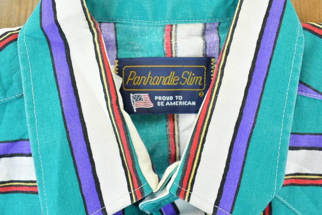 Vintage 1990s Panhandle Slim Striped Button Up Shirt / Vintage Flannel / Plaid Button Up / Cowboy Shirt / Preppy Button Up