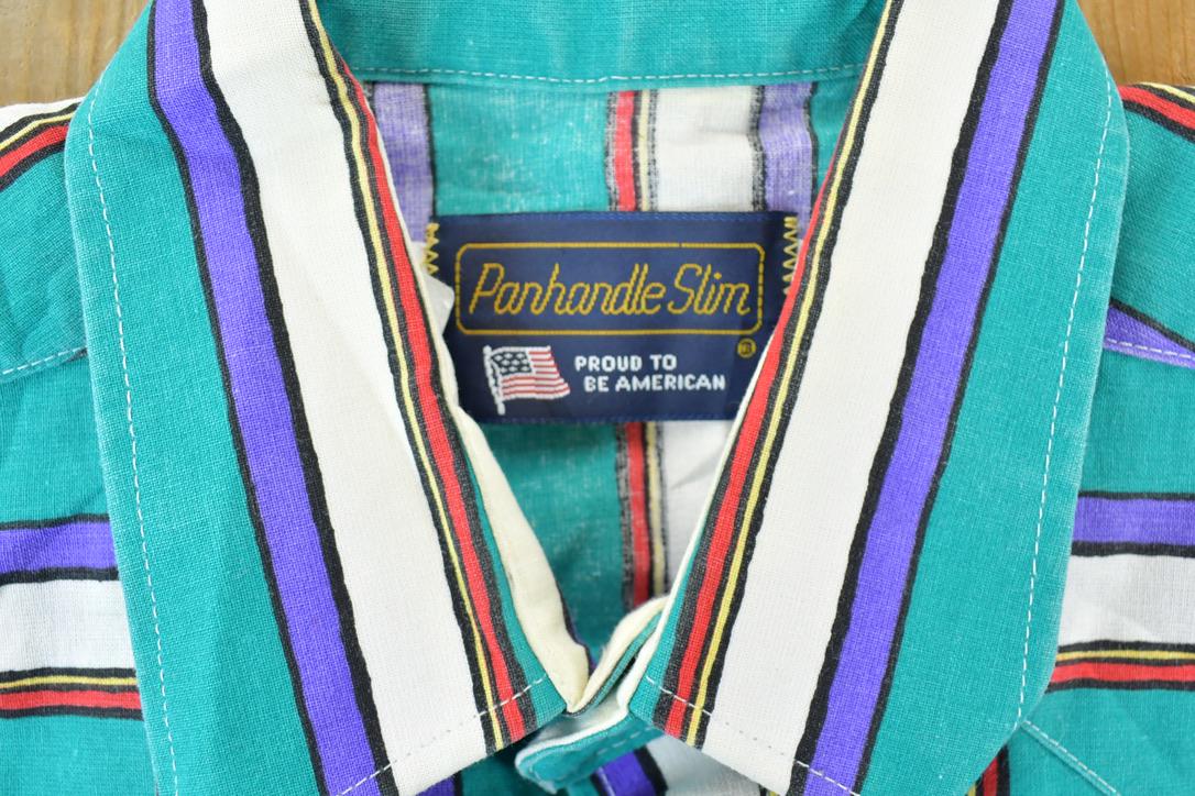 Vintage 1990s Panhandle Slim Striped Button Up Shirt / Vintage Flannel / Plaid Button Up / Cowboy Shirt / Preppy Button Up