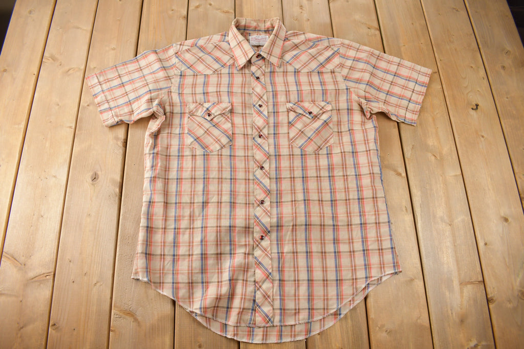 Vintage 1990s Wrangler Cowboy Cut X Long Tails Western Style Pearl Snap Button Up Plaid Shirt Made In USA