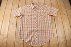 Vintage 1990s Wrangler Cowboy Cut X Long Tails Western Style Pearl Snap Button Up Plaid Shirt Made In USA
